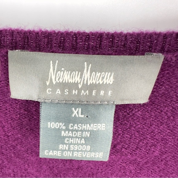 Neiman Marcus Cashmere Sweater Womens Size XL Purple 3/4 Sleeve V-Neck Pullover - Picture 3 of 7